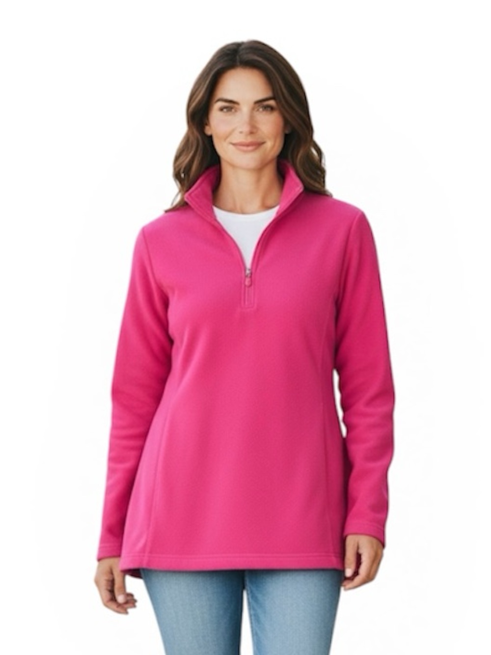 LANDS END Hot pink quarter zip Preppy gorpcore fleece popover top M
